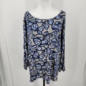 Gibson Latimer Top Womens Large Botanical Boat Neck Blue Black Gray